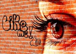 woman's eye on a brick wall