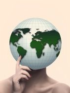 woman with globe instead of head