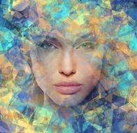 photomontage portrait of a woman on the background abstraction