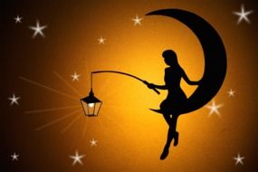 girl with a lantern on the moon