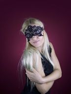 blonde in black mask