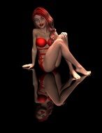 beautiful woman in red sexy lingering, illustration
