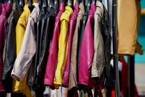 colorful leather jackets on the rail