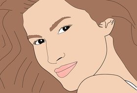 Dark haired woman face portrait illustration