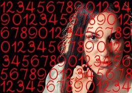 woman face behind red digits