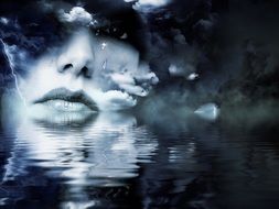 Clipart of the woman face on a dark sky