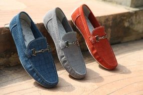 blue, gray and red mens shoes