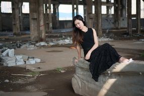 sensual asian model in black dress