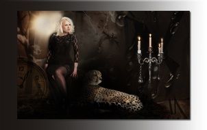 picture of a woman near a leopard
