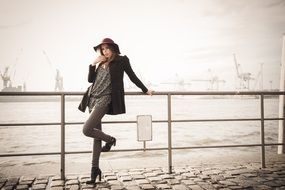 model hamburg port woman pose Sea view