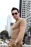 handsome man in a city