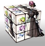 painted woman in victorian style on a cube background