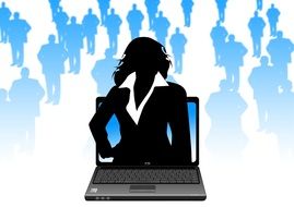 laptop monitor businesswoman silhouette