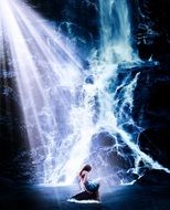 Photo of woman on a waterfall