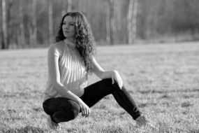 black and white photo girl