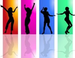 collage of dancing girls on a colorful background