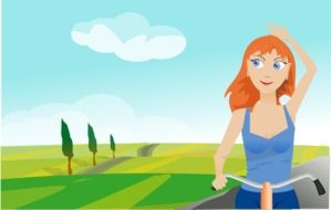 cycling girl landscape drawing
