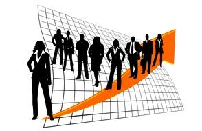 employees of the bank against the backdrop of increasing the yellow arrow