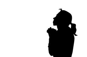 silhouette of a praying girl with a tail