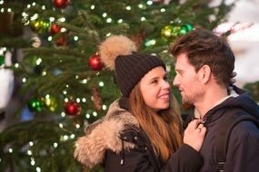 loving couple in christmas market