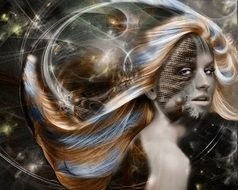 portrait of a girl on the background of the galaxy