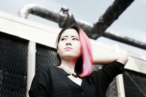 pretty asian girl with pink hair