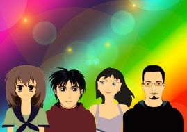 digital image of a group of people on a colorful background
