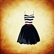 drawing of a black and white dress