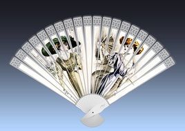 White fan with ladies pictures vintage