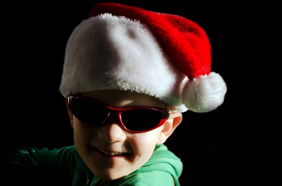 little santa hat red glasses