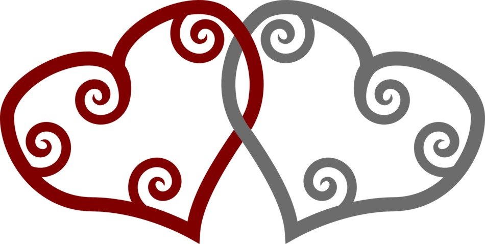 two hearts shapes red grey