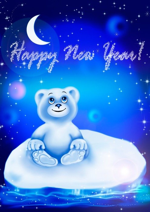 bear card new year holiday blue