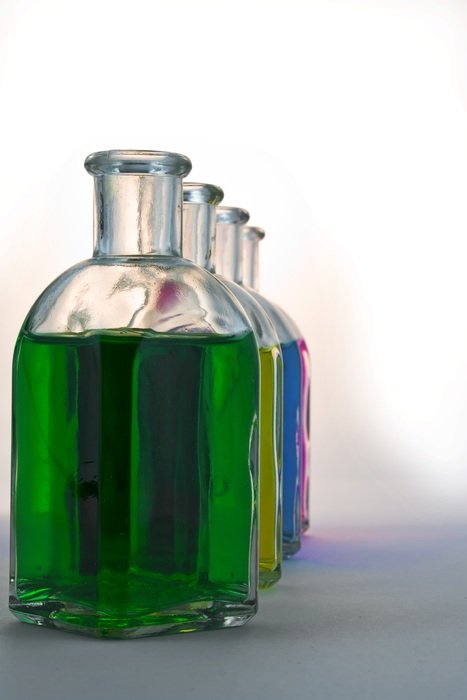 bottles colorful glass color blue green