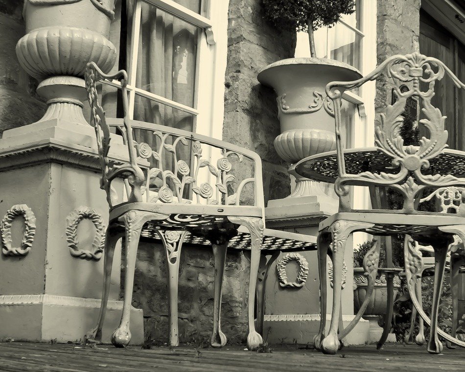 table chairs decorations terrace