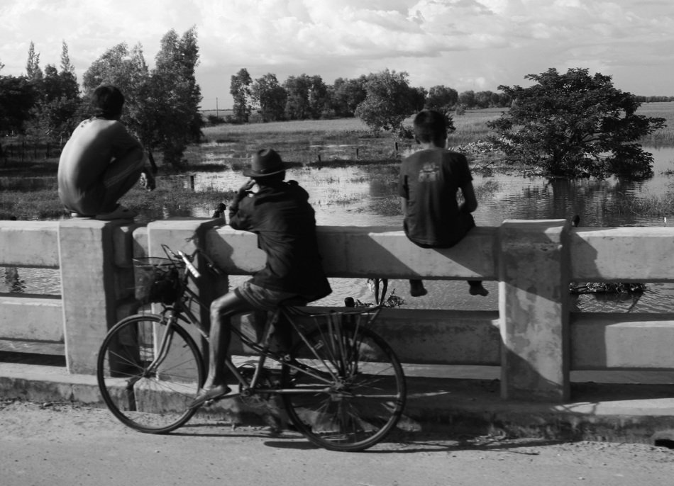 boys children watching river