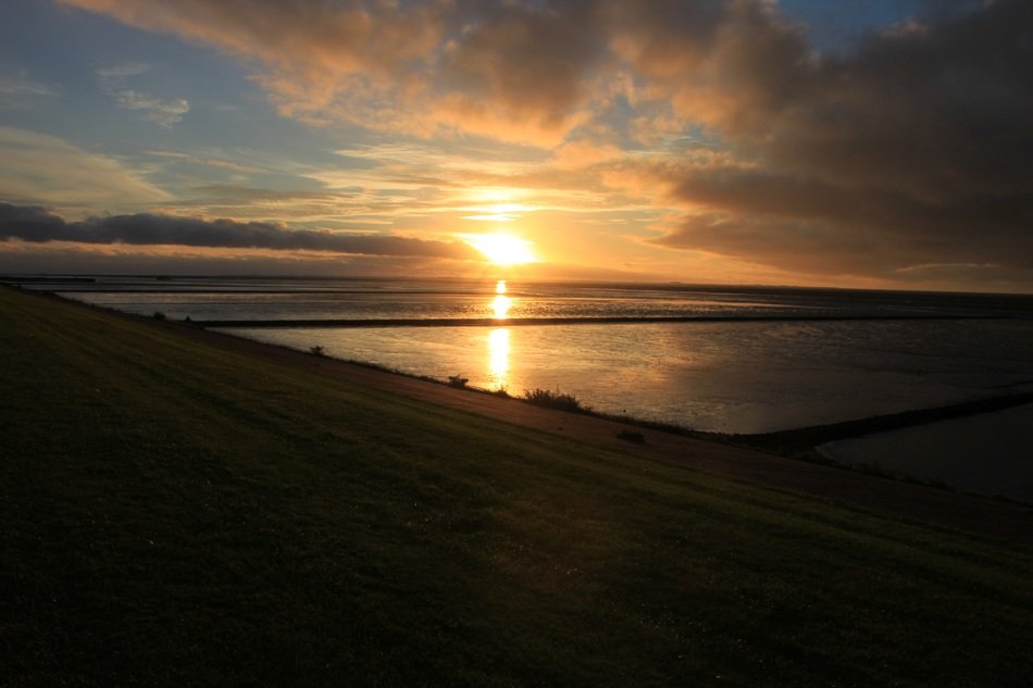 Romantic landscape of sunset on the North Sea