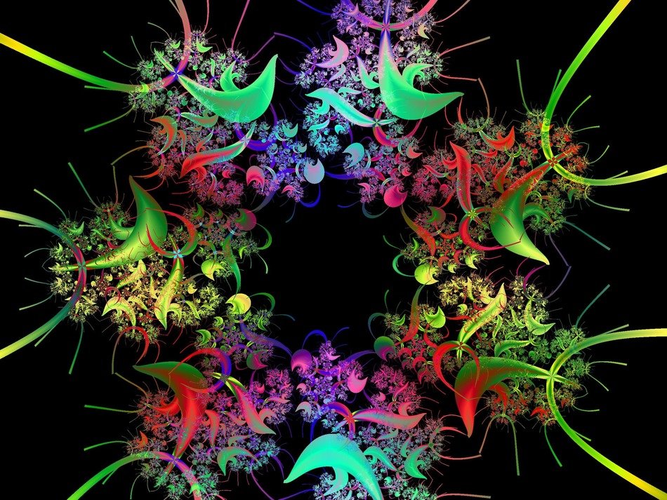 black background with decorative fractal flowers