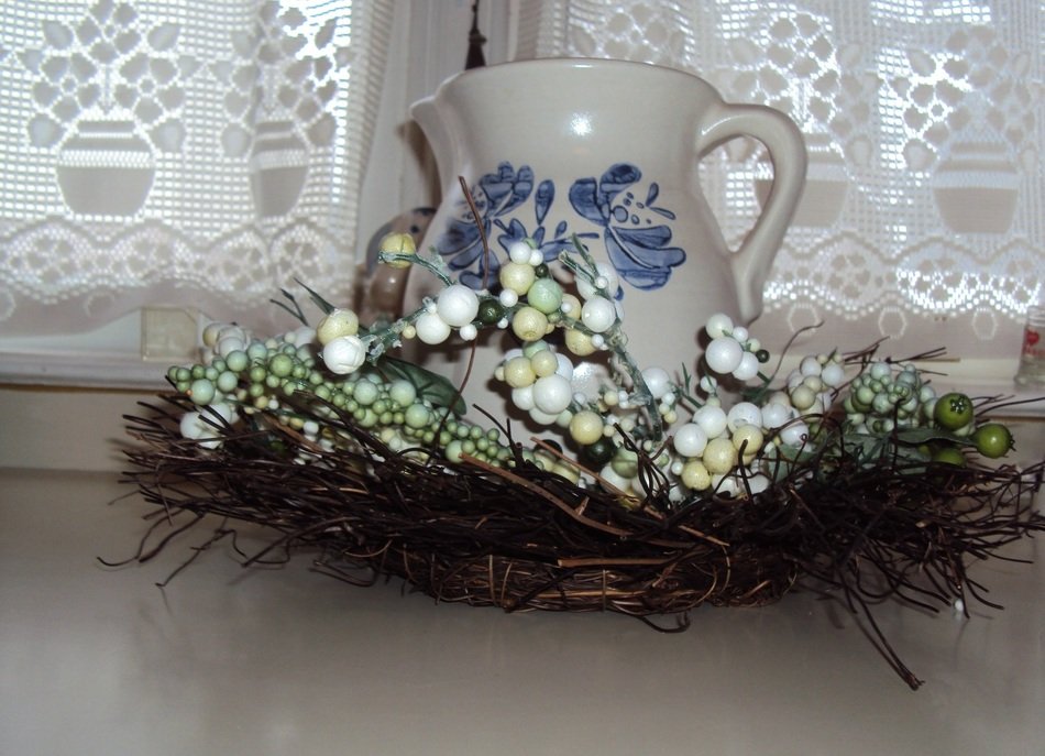 ceramic pitcher wreath background