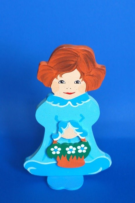 doll girl flower basket blue