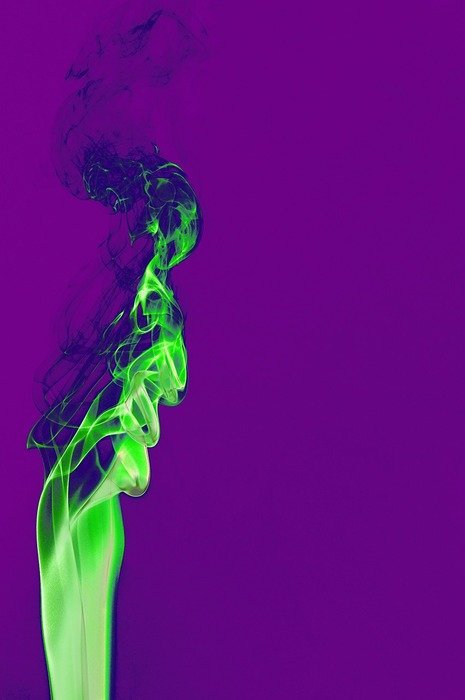 Green ink on the purple background