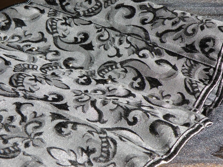 grey fabric with floral pattern