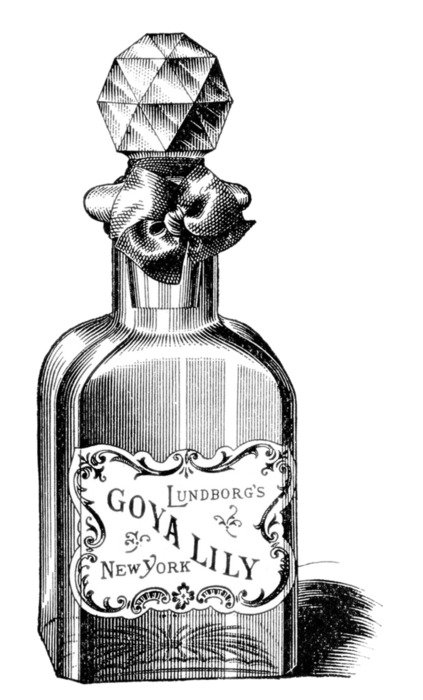 vintage black and white purfume in a glass bottle