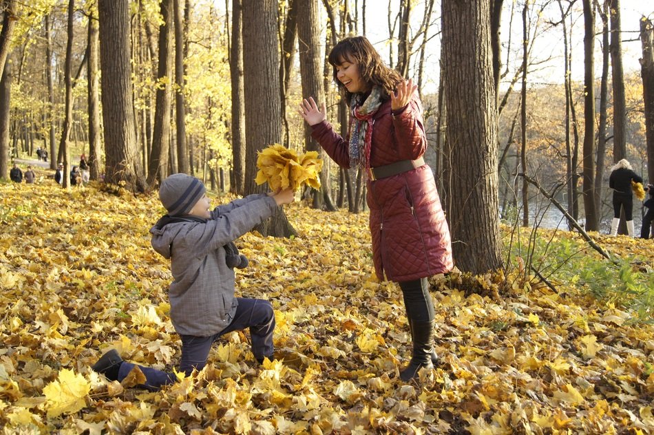 beautiful mother and son sunny day