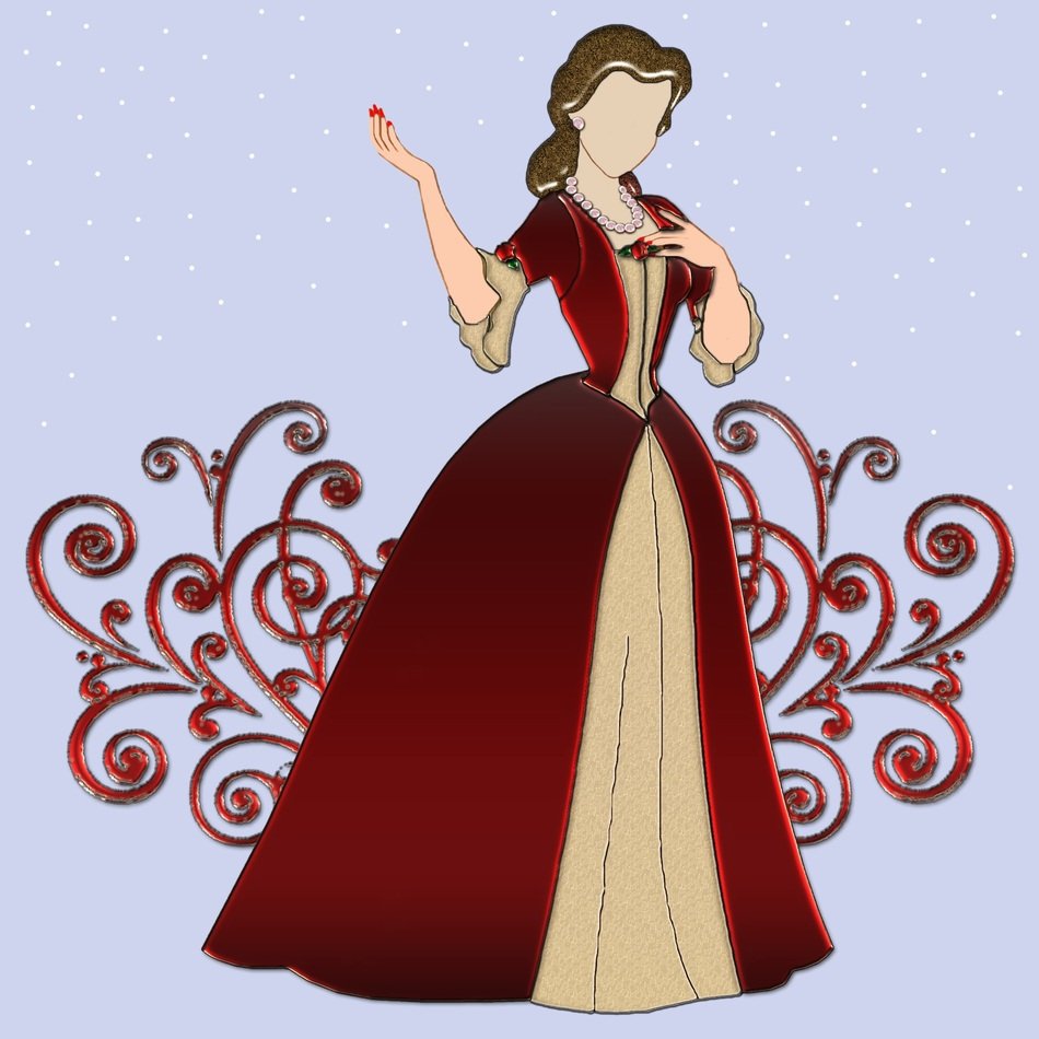 Drawing of romantic princess in long red dress
