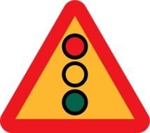 Traffic light drawn on a warning triangular sign