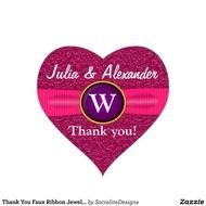 Thank You Faux Ribbon Jewel Pink Glitter Heart Stickers By