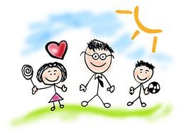 child's drawing family playing outdoors