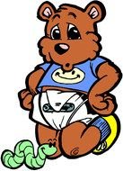 cartoon surprized Teddy Bear looking at worm