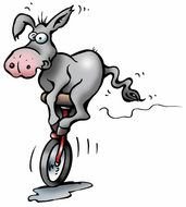 picture of a donkey on a bicycle with one wheel