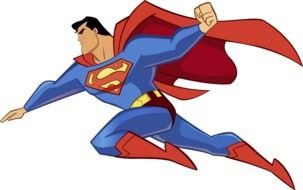 Superman with fist aside in flight, drawing